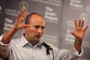 Naftali Bennett, head of the Jewish Home party, speaking at a political debate at the Hebrew University in Jerusalem, Jan. 8, 2013. (Miriam Alster/Flash90)