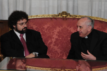 Pope Francis I, right, was the archbishop of Buenos Aires when he met with Claudio Epelman, executive director of the Latin American Jewish Congress, in Buenos Aires in 2012. (Courtesy Latin American Jewish Conference )