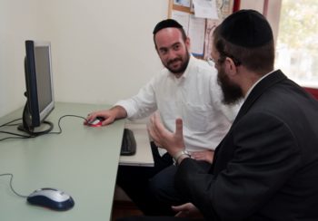 Haredi Orthodox men at the American Jewish Joint Distribution Committee's Mafteach job training center in Jerusalem.  (Courtesy JDC)