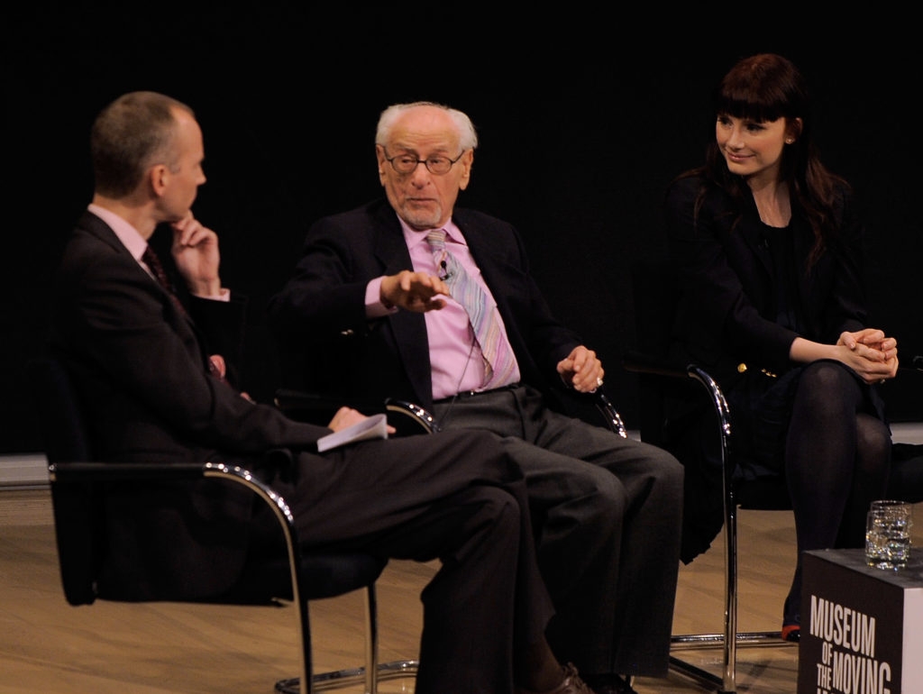 Actor Eli Wallach appears with theater critic Charles Isherwood and actress Bryce Dallas Howard at a panel discussion at The Times Center on Dec. 9, 2009 in New York City. (Jemal Countess/Getty Images)