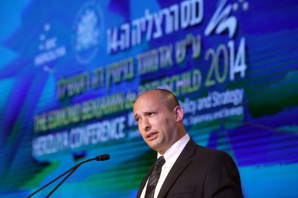 Israeli Economy Minister Naftali Bennett speaking at the Herzliya Conference, June 8, 2014. (Gideon Markowicz/FLASH90