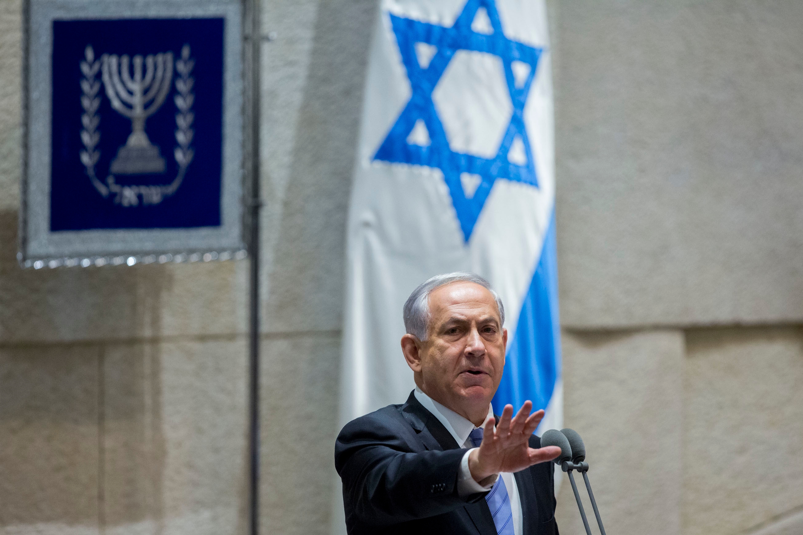 Israeli Prime Minister Benjamin Netanyahu addresses the Knesset during the opening of the winter session, Oct. 27, 2014. (Yonatan Sindel/Flash90) 