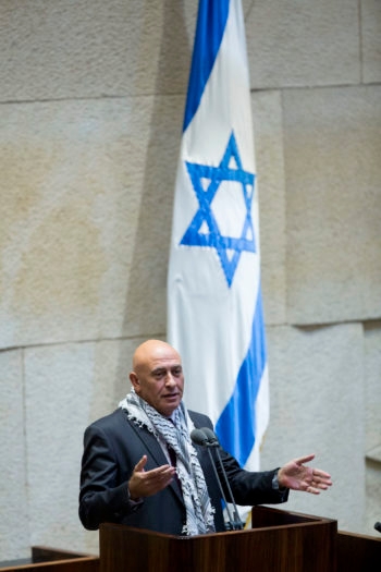 Arab-Israeli lawmaker Basal Ghatta angered some of his colleagues when he wore a kaffiyeh in the Knesset, Nov. 12, 2014.