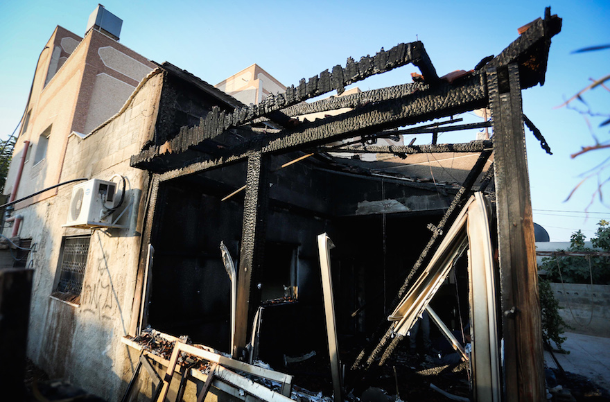 A house in the West Bank village of Duma, near Nablus, where three members of a Palestinian family, including an infant, were killed, July 31, 2015. (Flash90)