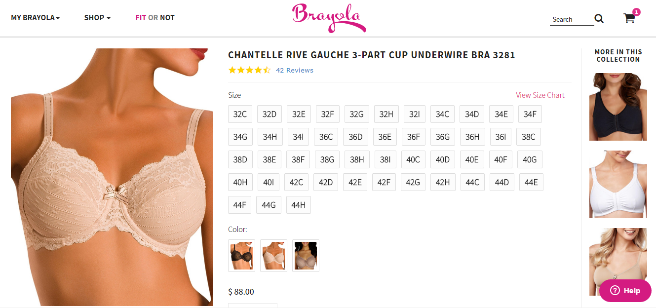 Brayola draws upon data to suggest a "perfect match" based upon users' size and preferences. They can also purchase bras directly from the site. (Courtesy of Brayola)
