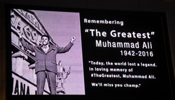 The marquee at Caesar's Palace in Las Vegas shows a tribute to boxing legend Muhammad Ali a day after his passing, June 4, 2016. (Ethan Miller/Getty Images)