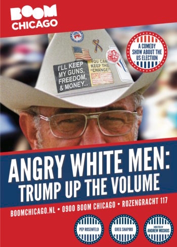 Poster for the "Angry White Men" show by Pep Rosenfeld and Greg Shapiro (Courtesy of Boom Chicago)