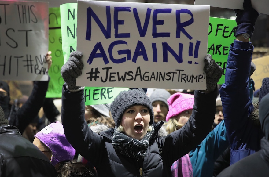 Demonstrators at Chicago's O'Hare airport protesting Donald Trump's executive order which imposes a freeze on admitting refugees from certain countries into the United States, Jan. 29, 2017. (Scott Olson/Getty Images)