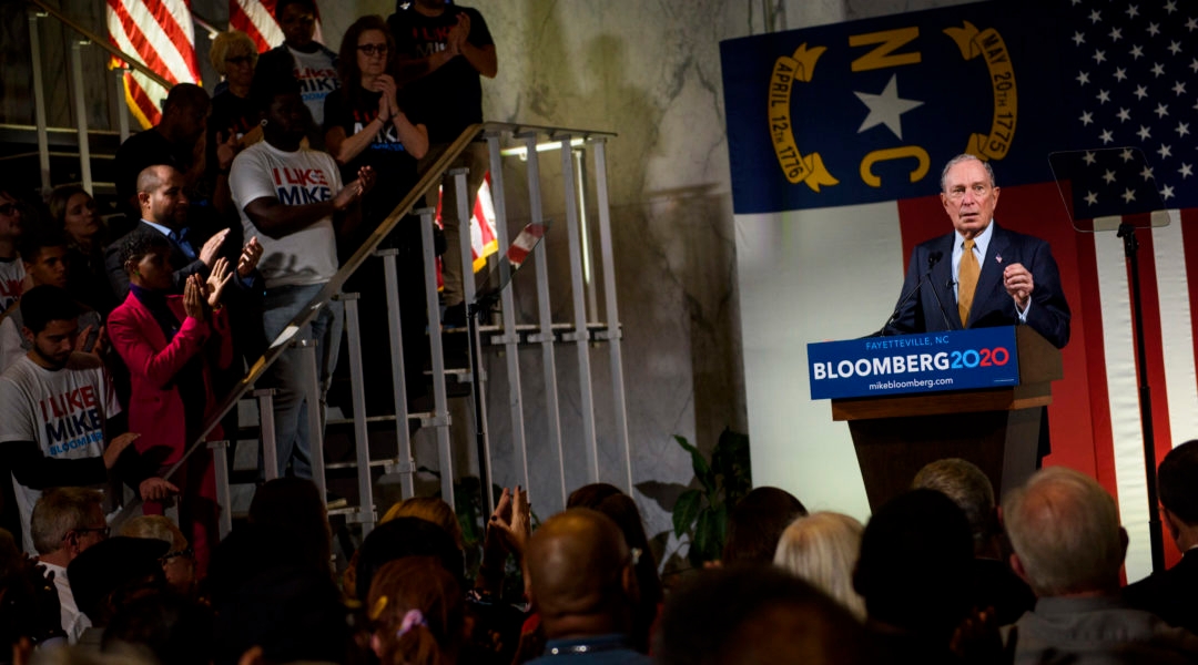 Michael Bloomberg addresses a crowd of community members and elected officials at the Metropolitan Room in Fayetteville, N.C., Jan. 3, 2020. (Melissa Sue Gerrits/Getty Images)