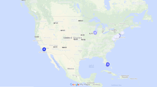 A map showing the 20 congressional districts with the most Jews. (Laura E. Adkins/JTA)