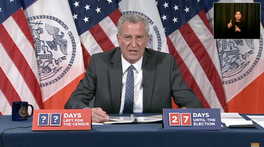 New York City Mayor Bill de Blasio speaks at a press conference about COVID-19 on Oct. 7, 2020. (Screenshot)