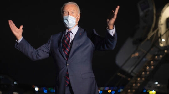 Joe Biden talks to reporters before departing Cincinnati/Northern Kentucky International Airport in Hebron, Kentucky on October 12, 2020.(Chip Somodevilla/Getty Images)