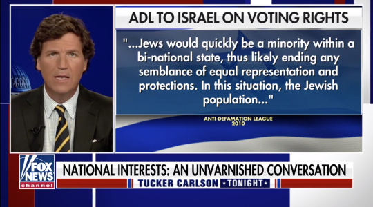 Tucker Carlson took aim at the Anti-Defamation League in his monologue Monday. (Screen shot)