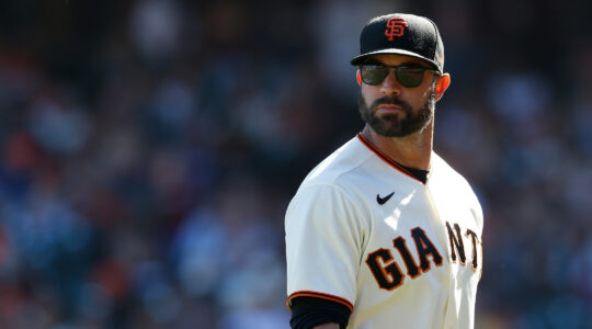 Gabe Kapler looks on during a game at Oracle Park in San Francisco, California