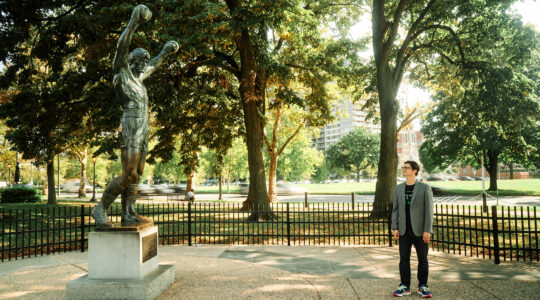 Paul Farber with the Rocky statue