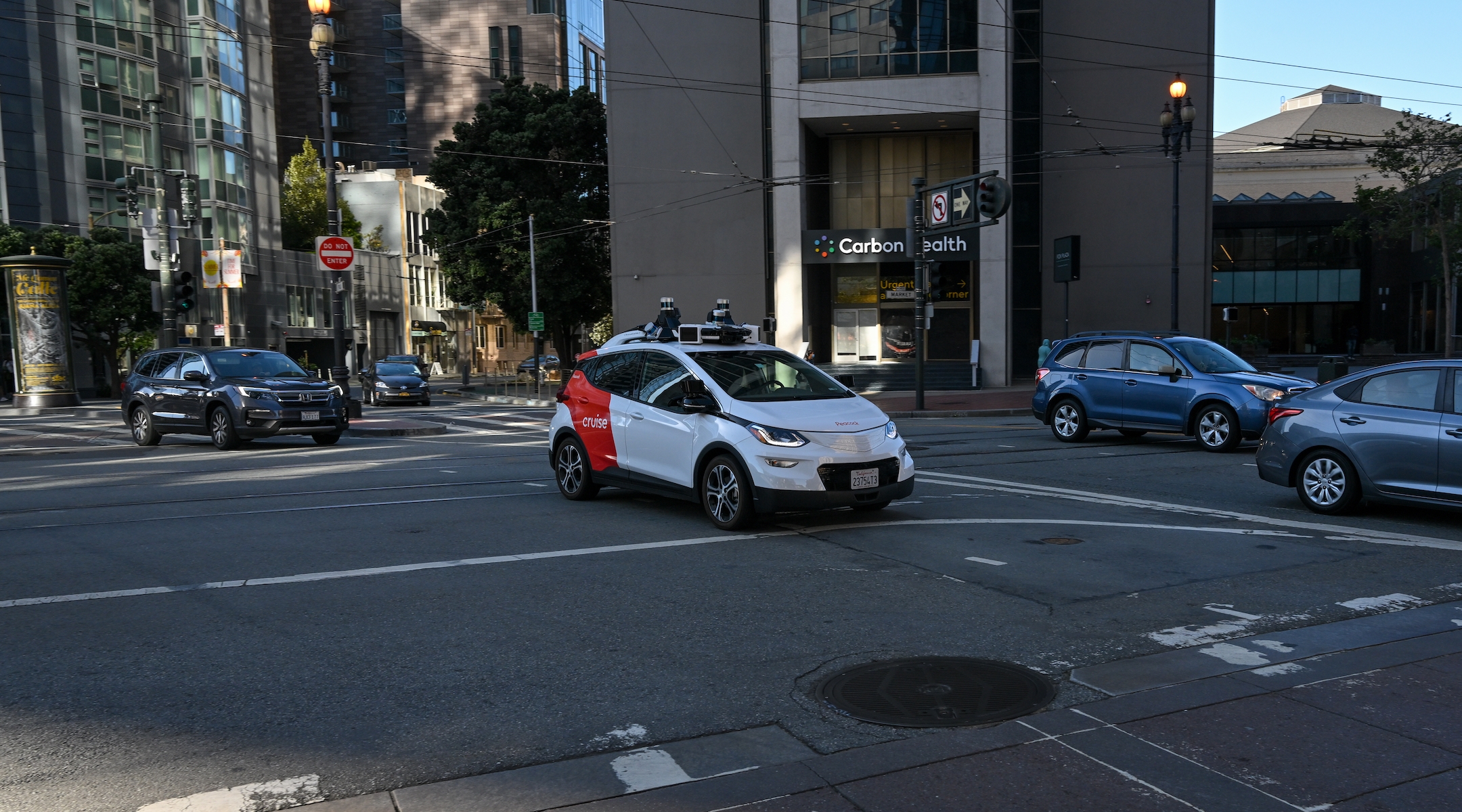A Cruise autonomous vehicle is seen during operation in San Francisco on July 24, 2023. (Tayfun Coskun/Anadolu Agency via Getty Images)