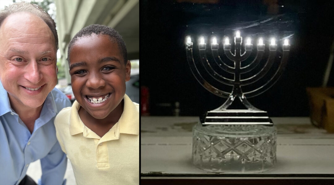 Adam and Jack Kulbersh and a menorah