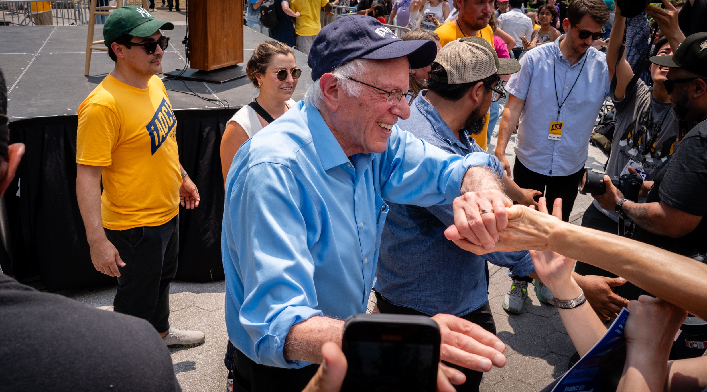 Sen. Bernie Sanders at a campaign rally for Rep. Jamaal Bowman in the Bronx, June 22, 2024. (Luke Tress)