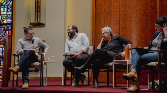 A panel discussion at a synagogue