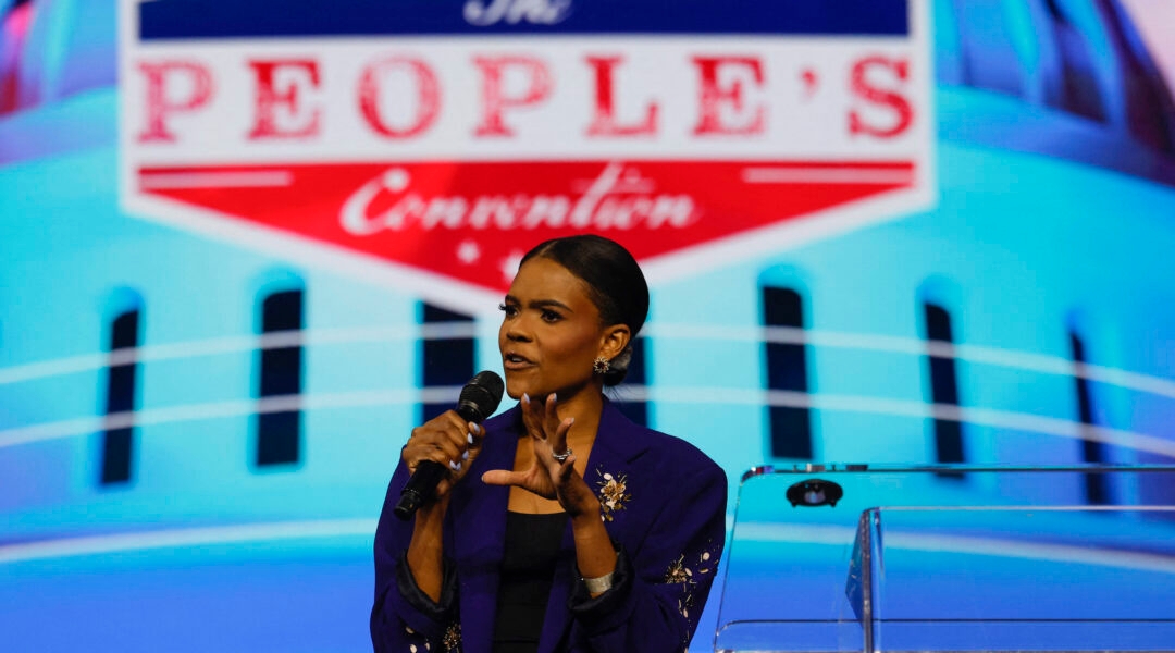 A woman speaking during a political convention