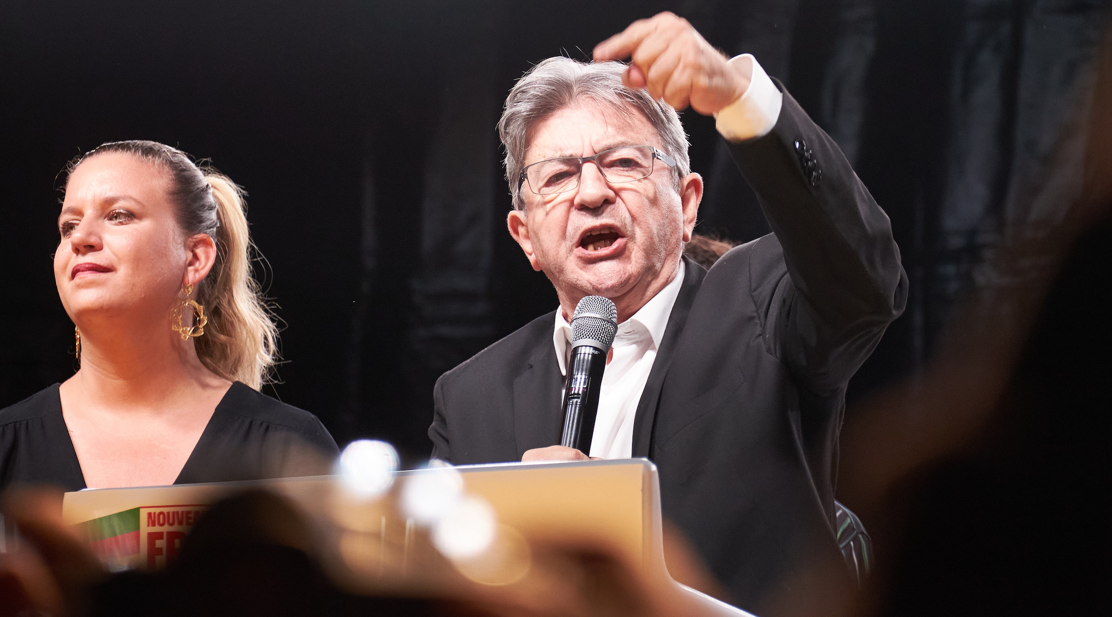 Jean Luc Mélenchon, a leader of the left wing New Popular Front, speaks in front of thousands of supporters on Place de la République on June 30, 2024 in Paris. (Pierre Crom/Getty Images)