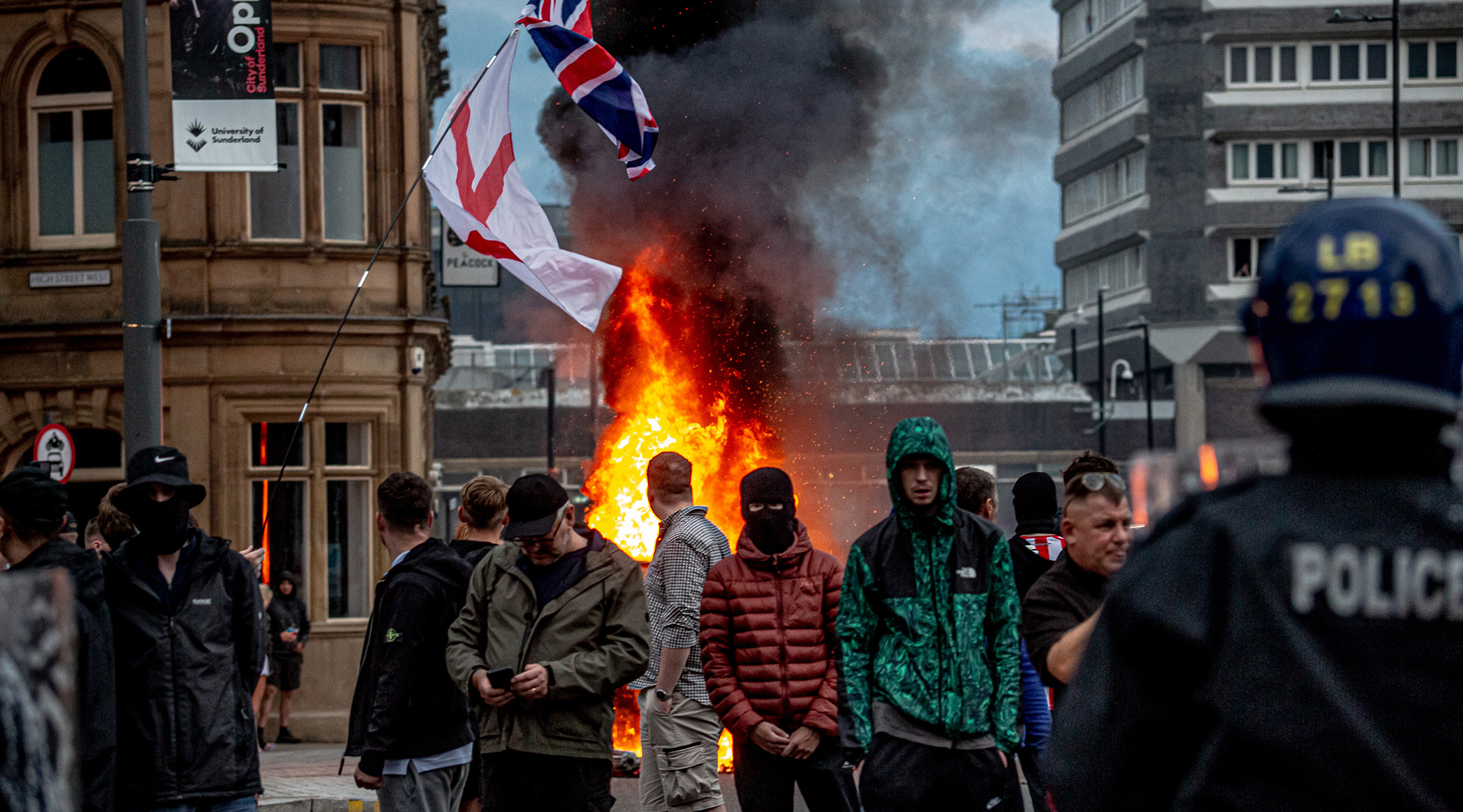 Far-right protestors in Sunderland, England.