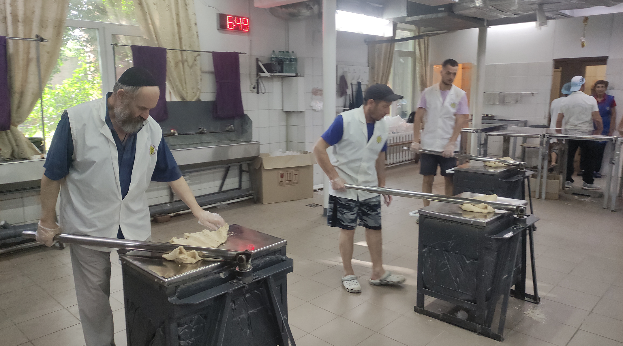 Handmade matzah being made at a factory in Dnipro, Ukraine.