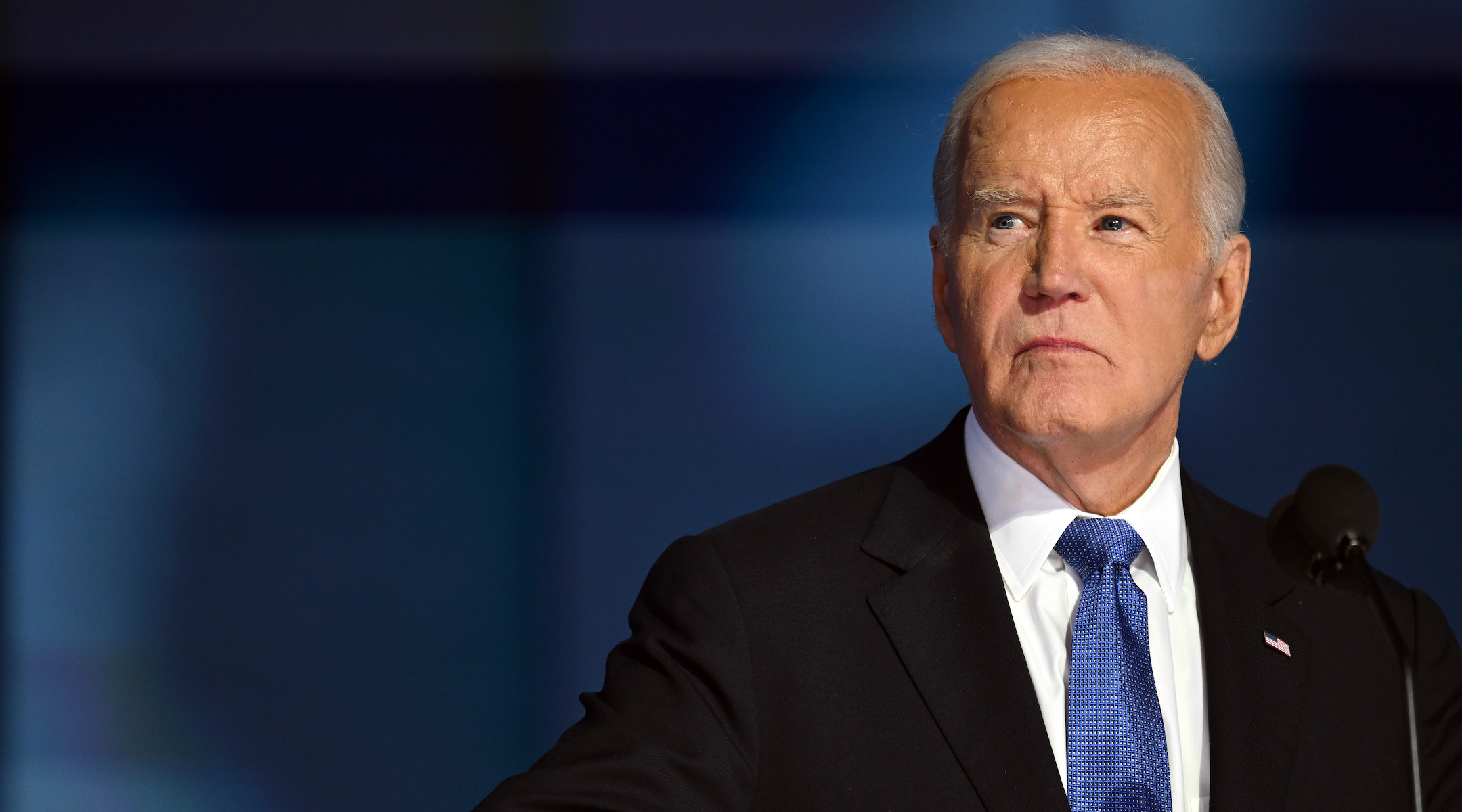 President Joe Biden speaks onstage during the first day of the Democratic National Convention at the United Center on August 19, 2024 in Chicago, Illinois. (Brandon Bell/Getty Images)