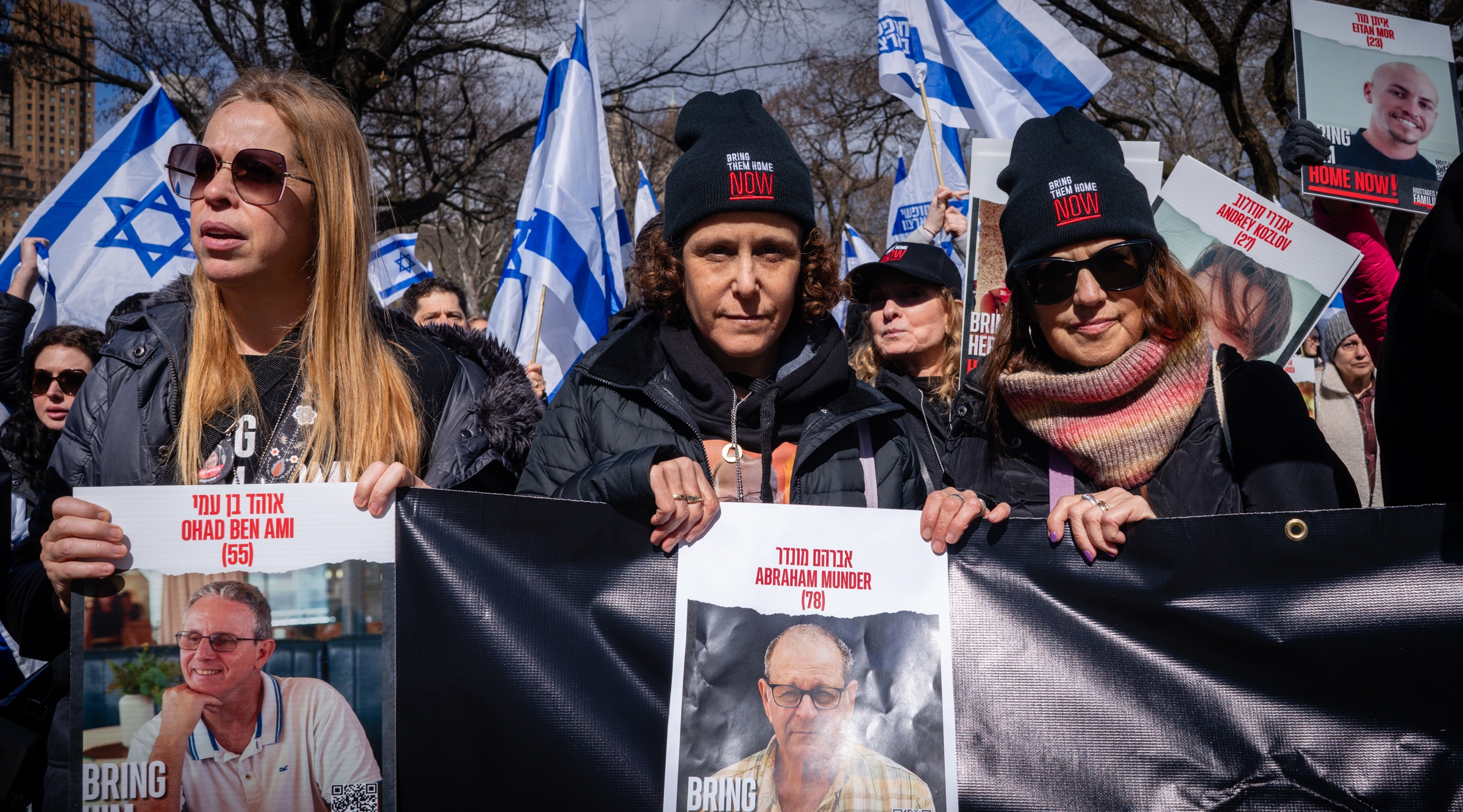 The hostages remained a focal point for the Jewish community with weekly rallies in Central Park. Keren Munder, a former hostage, protested to demand the release of her father, Avraham. His body was later recovered in Gaza. March 10, 2024. (Luke Tress)