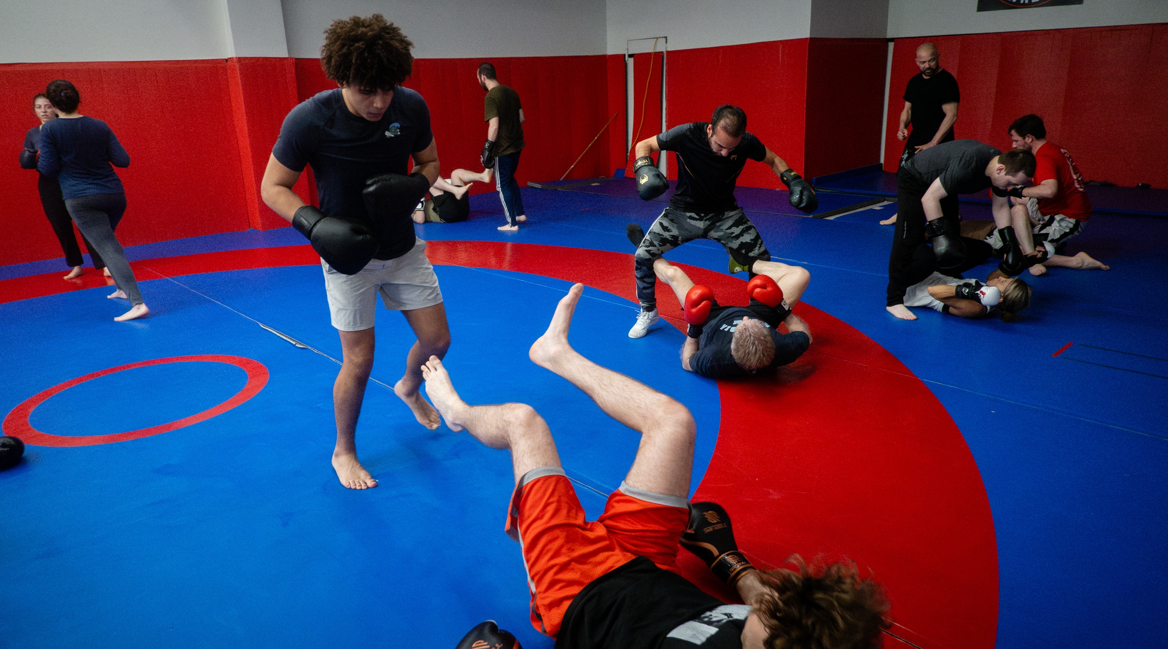 The college protests and surge in antisemitism compelled many Jews to step up security measures and train in self defense, with one group practicing krav maga in the basement of a midtown Manhattan synagogue, May 21, 2024. (Luke Tress)