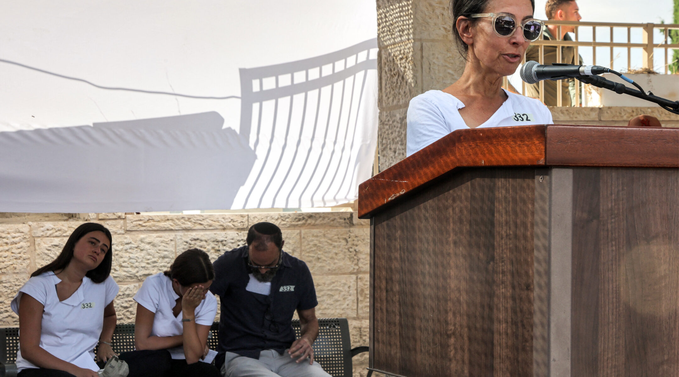 Rachel Goldberg-Polin speaks at the funeral of her son Hersh Goldberg-Polin.