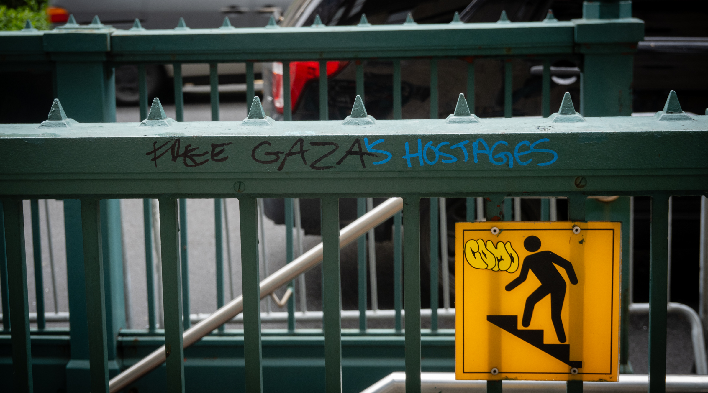 Graffiti near Columbia University in Washington Heights, April 28, 2024. (Luke Tress)