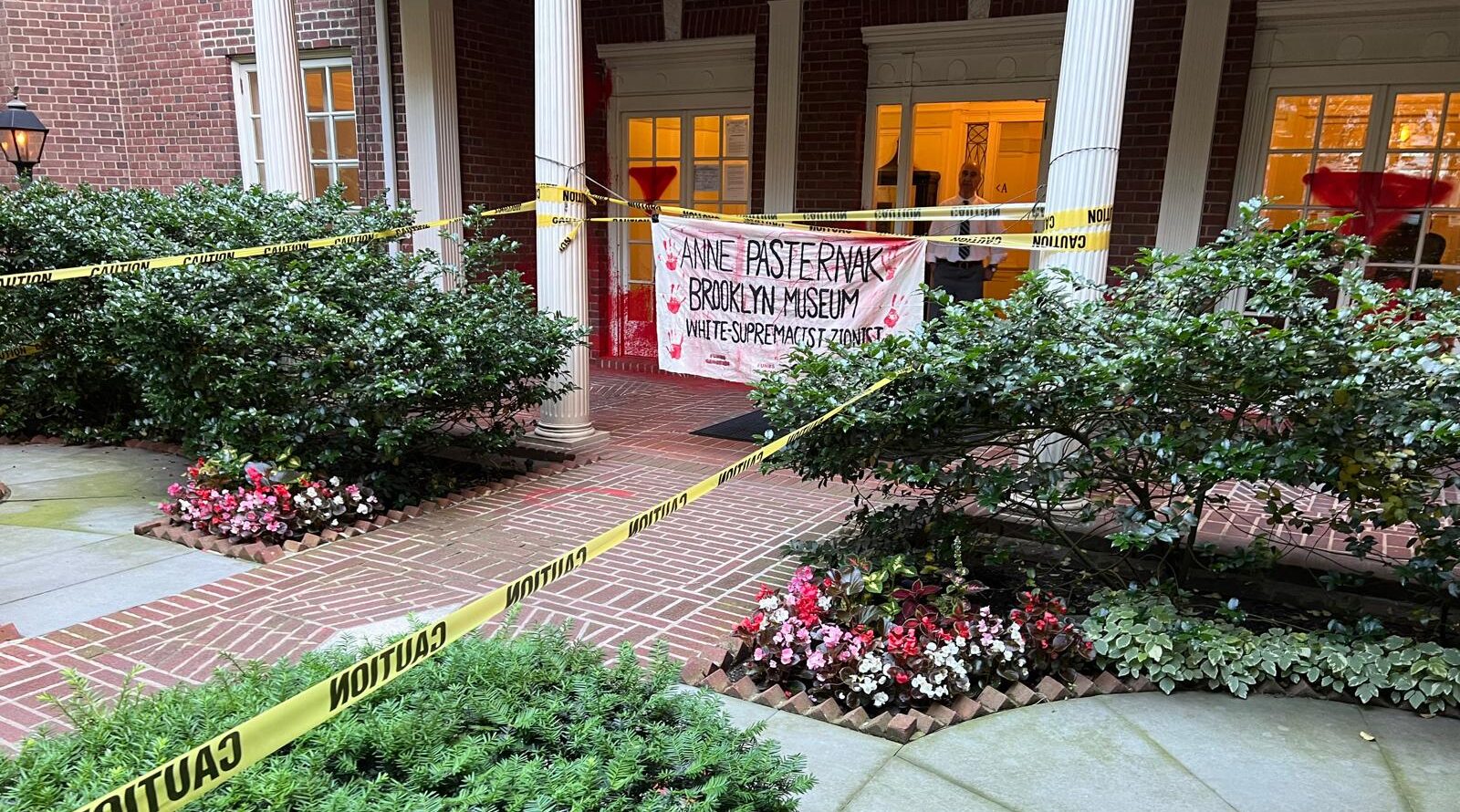 The vandalization of the residence of Brooklyn Museum director Anne Pasternak on June 12, 2024. (Matt Kane)