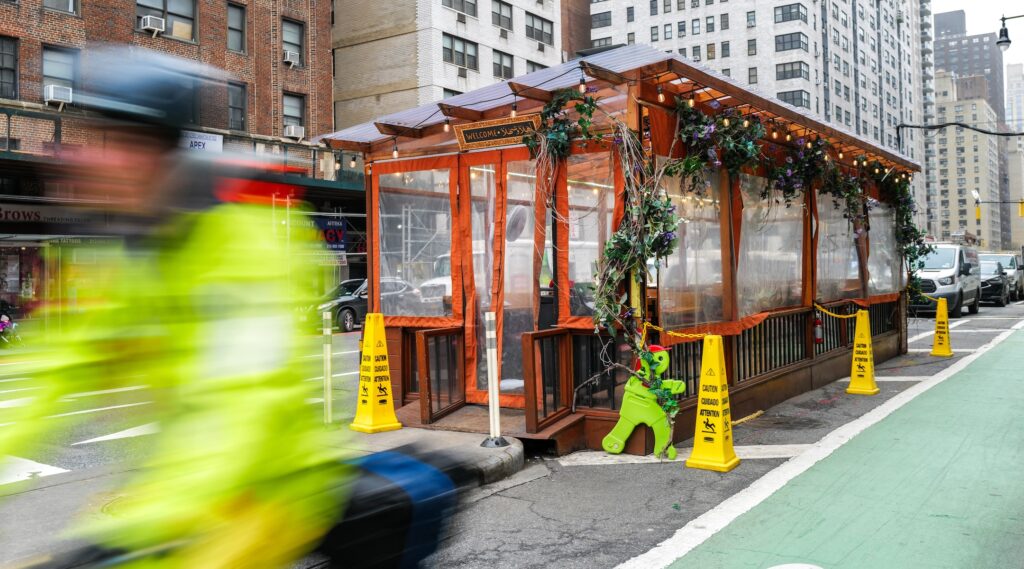 The outdoor dining sheds that looked like sukkahs.