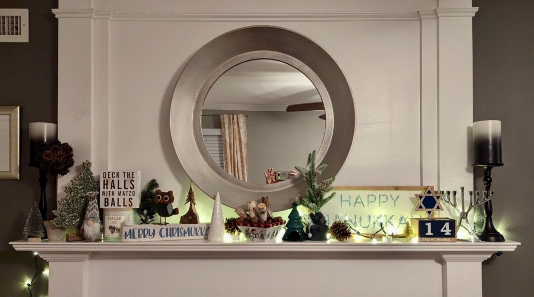 Mantle with holiday decorations