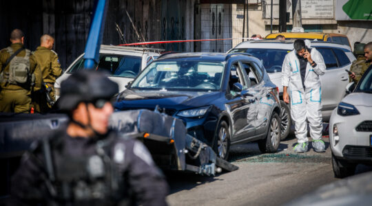 Israeli security forces at the scene of a shooting near the village of al-Funduq, in the northern West Bank, Jan. 6, 2025. (Itai Ron/Flash90)