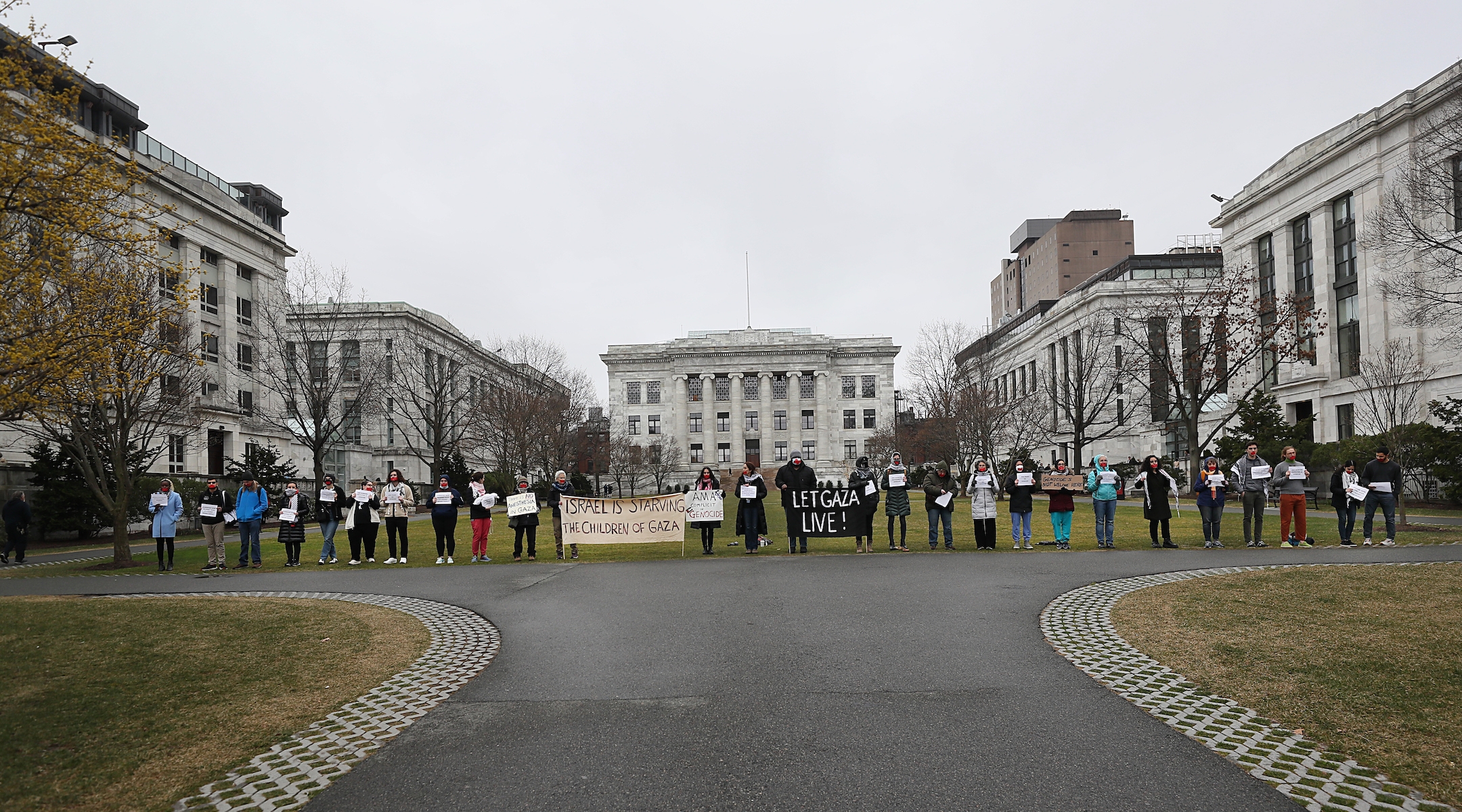 Protesters outside a medical school