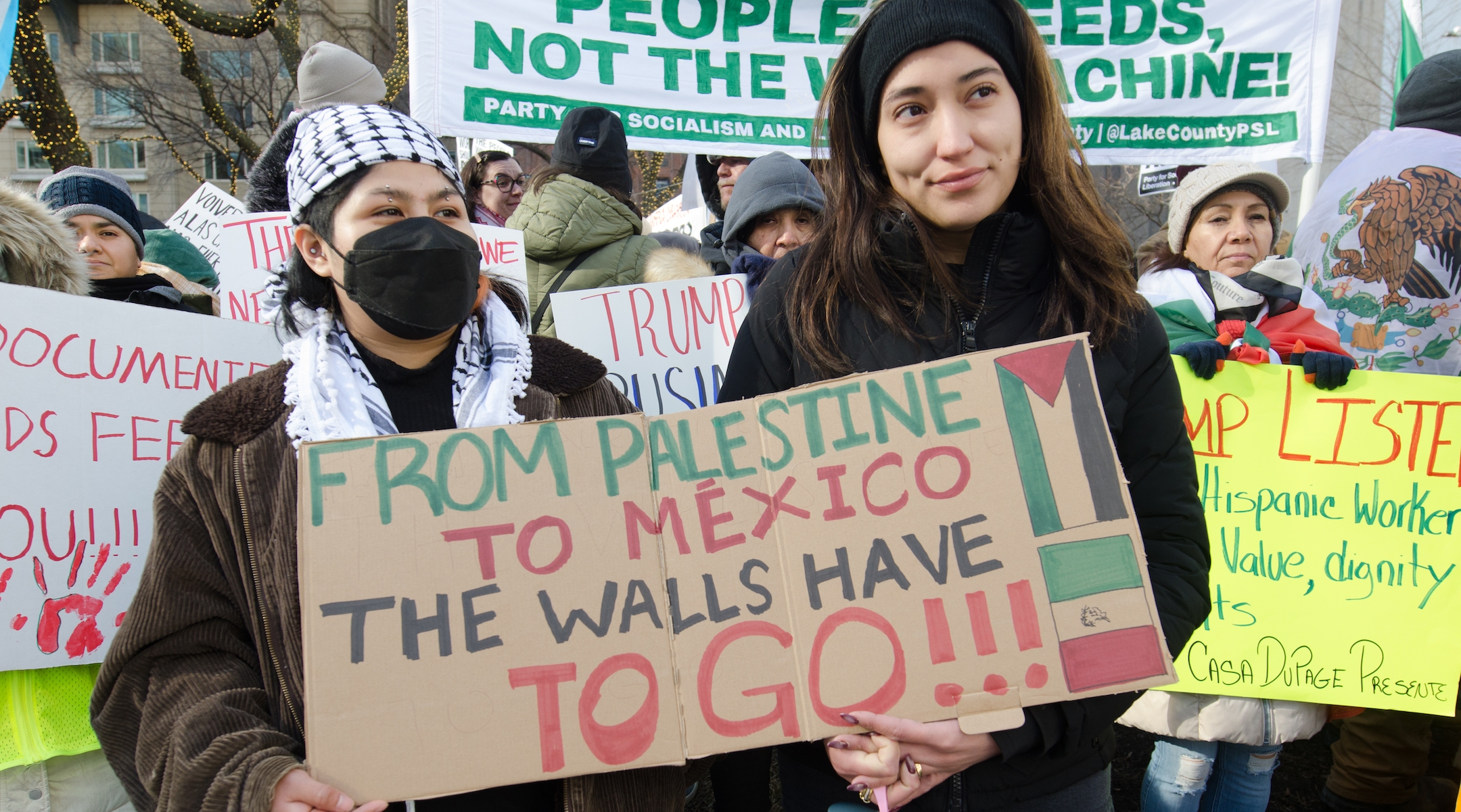 Pro-Palestinian protesters at an immigration rally