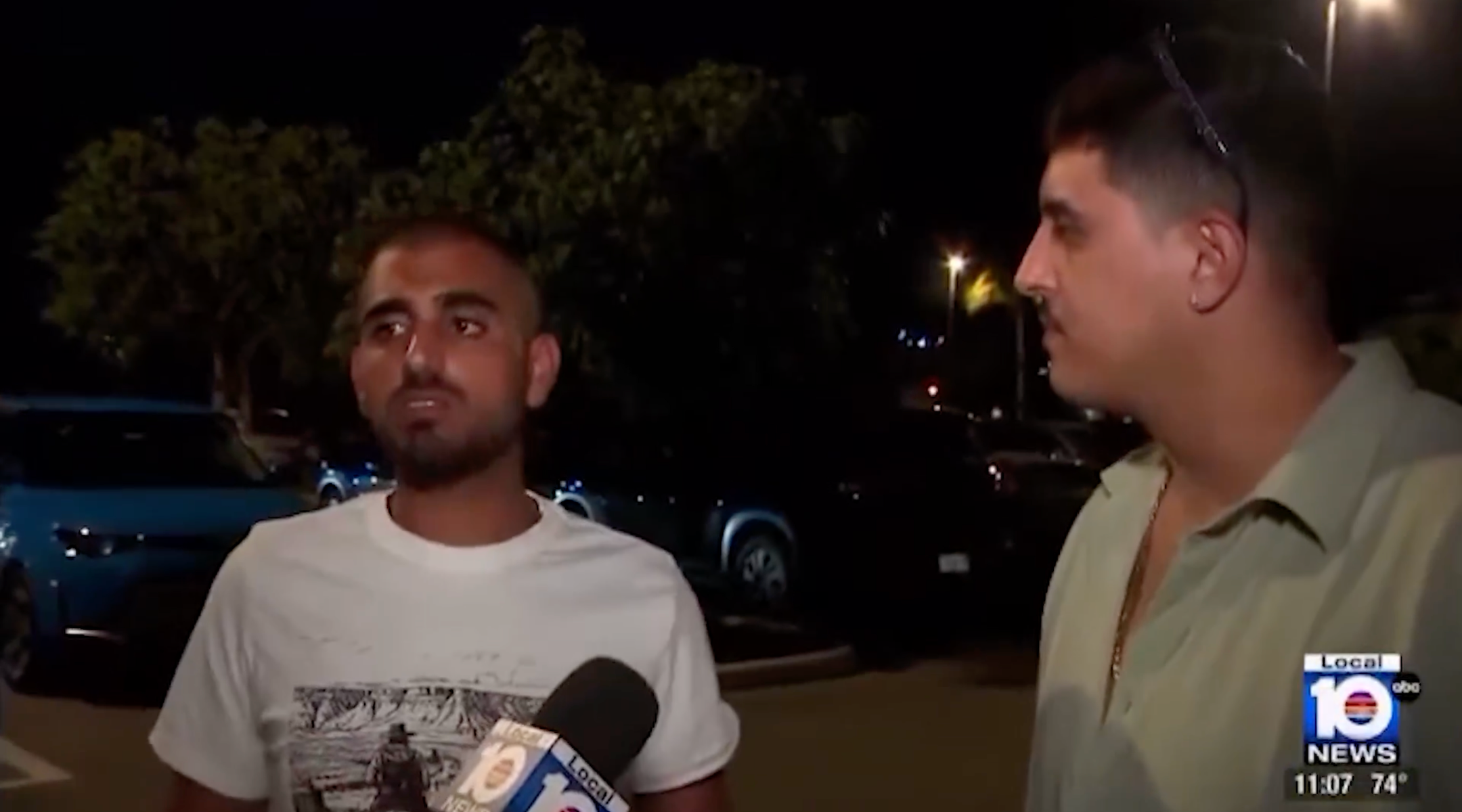 Ari Ribay (left), one of the victims of the shooting, speaks to the media. (Screenshot)