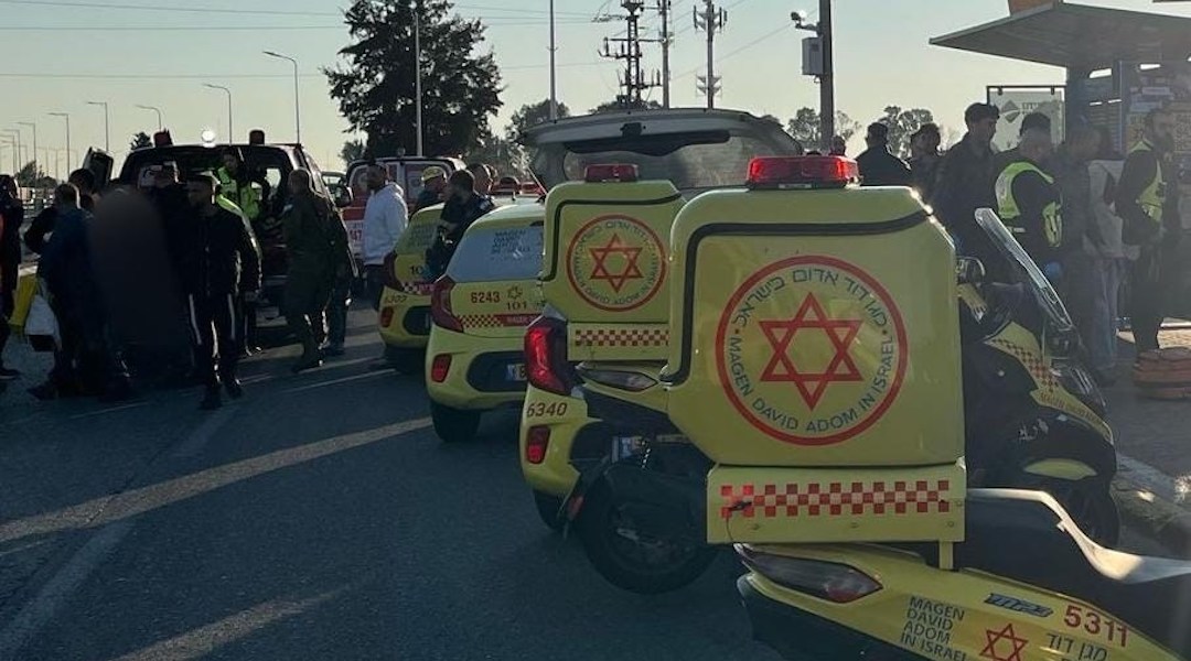 First responders and emergency vehicles at the scene of a car-ramming attack in Israel on Feb. 27, 2025. (Courtesy of Magen David Adom)